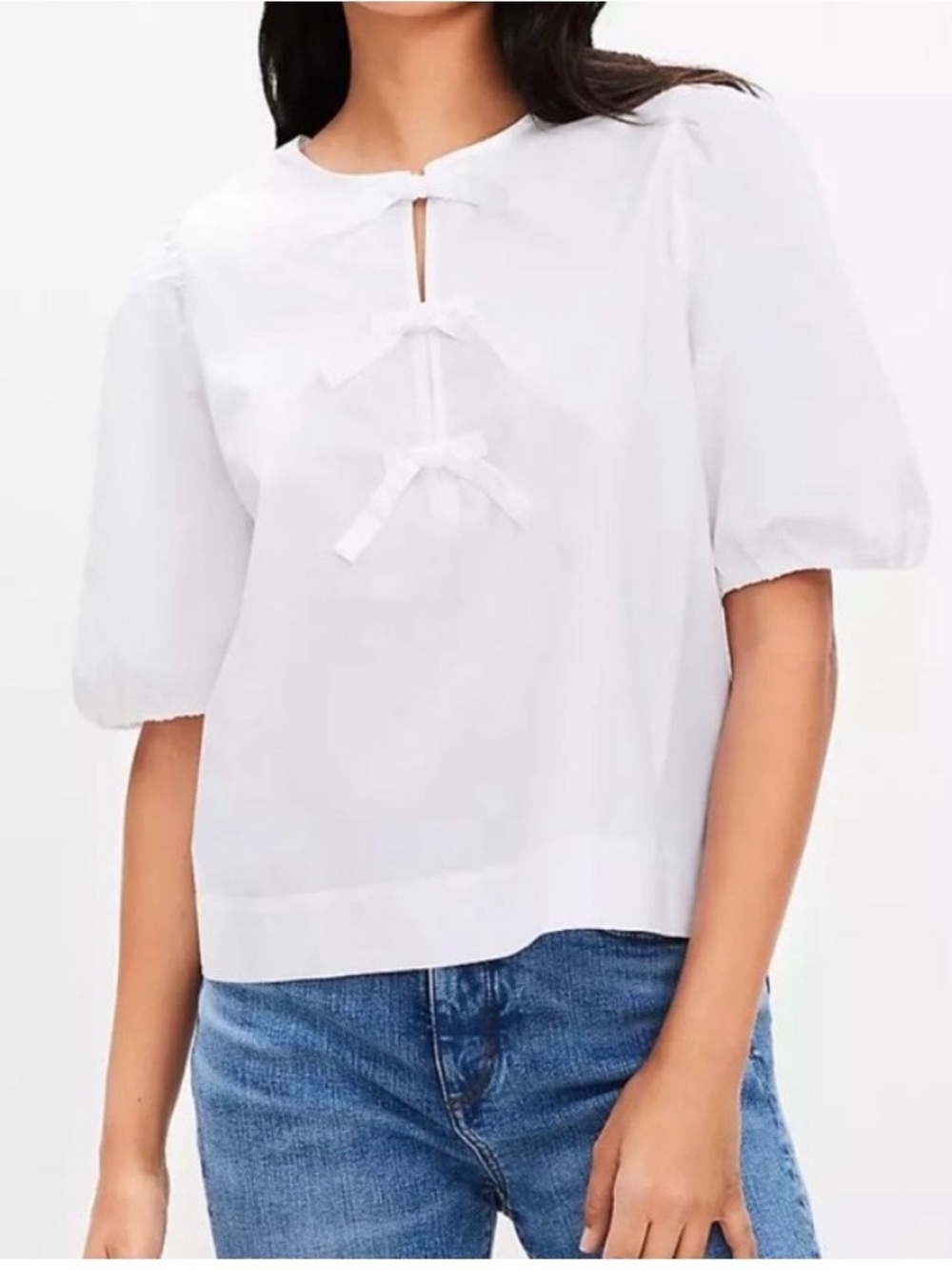 LOFT White Bow poplin top, like new
